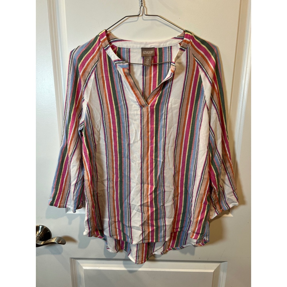 Chico's Women Tunic Top Metallic Lurex Striped Multi-Color Size 0